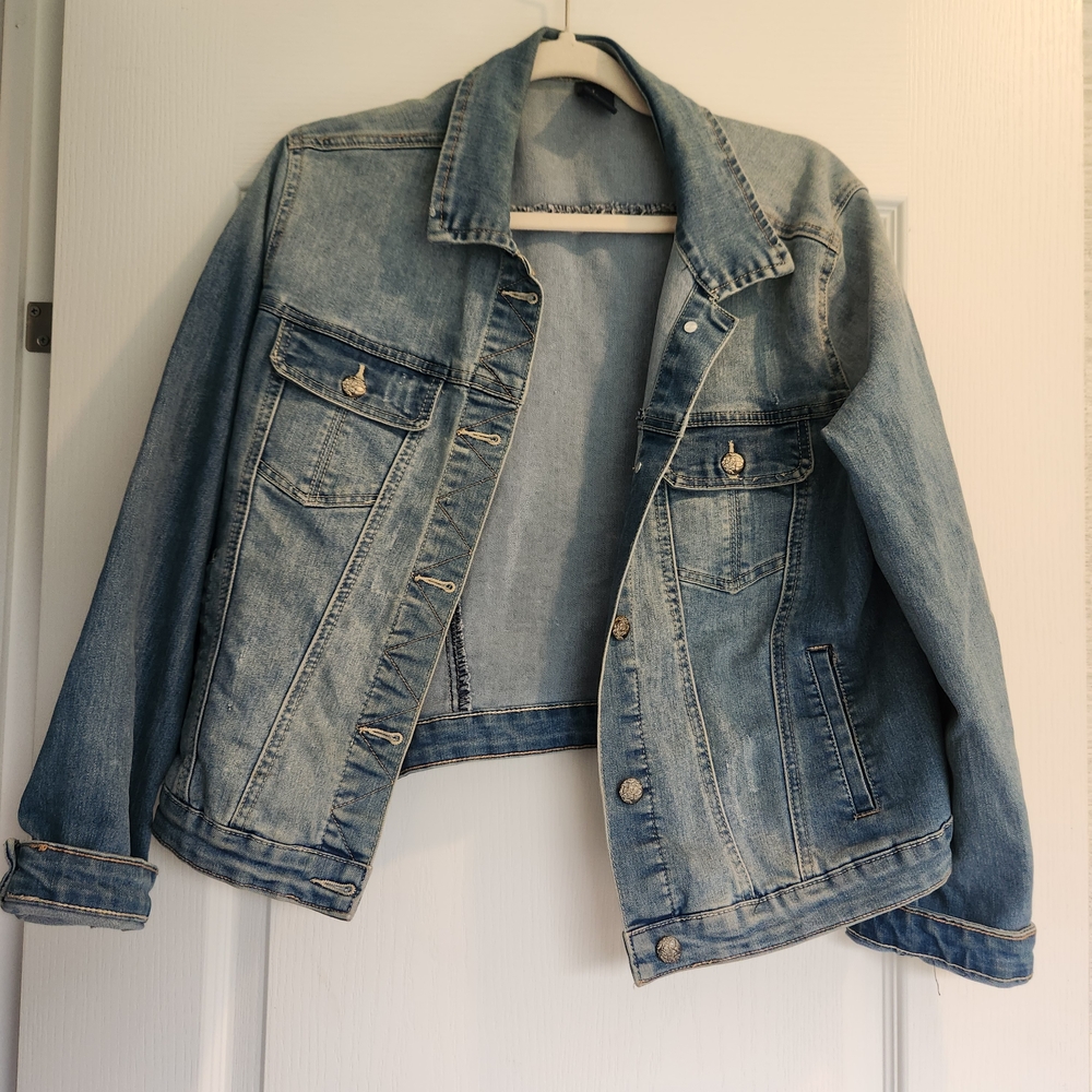 Wishful Park Light Blue Distressed Jean Jacket Size L Euc